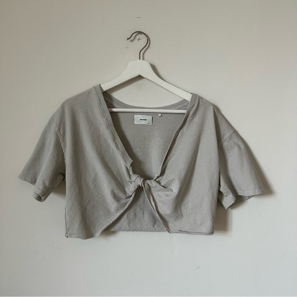 Joah Brown Twist Crop Cotton Tee In Fog Size M/L - Picture 7 of 9